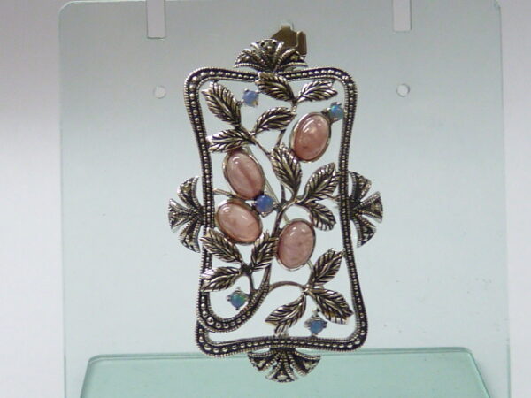 SILVER 925 BROOCH & PENDANT WITH MARCASITE, WHITE OPAL AND RHODOCHROSITE