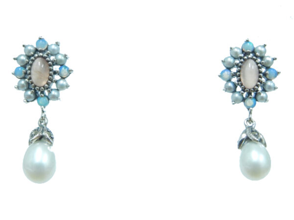 SILVER 925 EARRING WITH MARCASITE, PEARL, WHITE OPAL AND RHODOCHROSITE