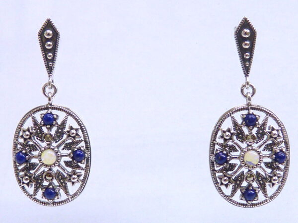 SILVER 925 EARRING WITH OPAL,MARCASITE AND LAPIS