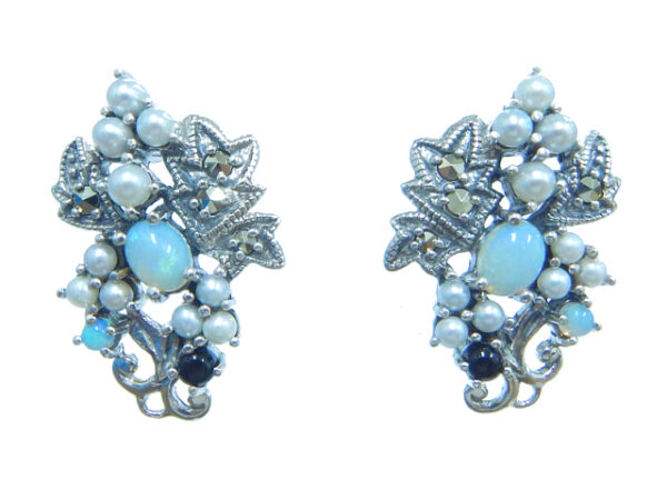 SILVER 925 EARRING WITH MARCASITE, PEARL AND WHITE OPAL