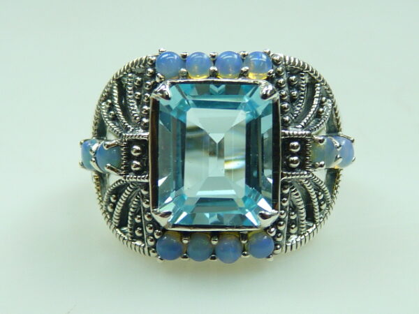 SILVER 925 RING WITH OPAL AND SKYBLUE TOPAZ