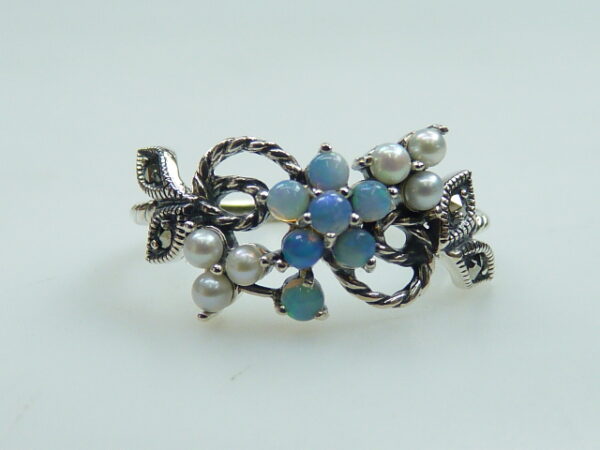 SILVER 925 RING WITH MARCASITE, PEARL AND OPAL