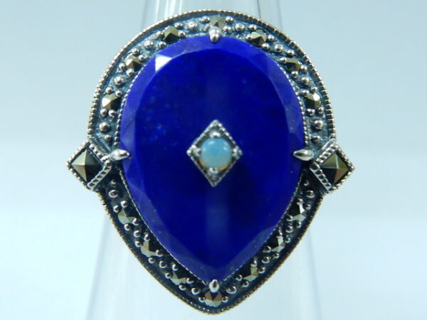 SILVER 925 RING WITH MACASITE OPAL  AND LAPIS
