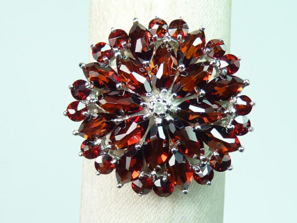 SILVER 925 RHODIUM PLATED RING WITH GARNET AND DIAMOND