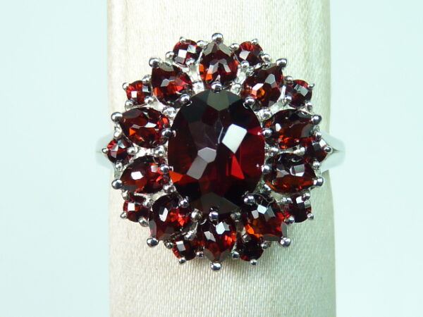 SILVER 925 RHODIUM PLATED RING WITH GARNET