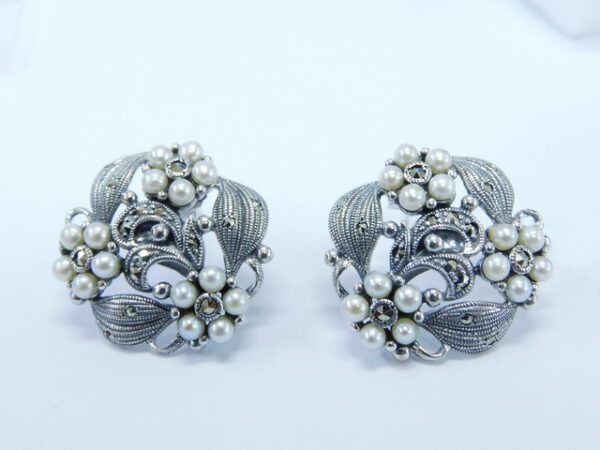 SILVER 925 EARRING WITH MARCASITE AND PEARL
