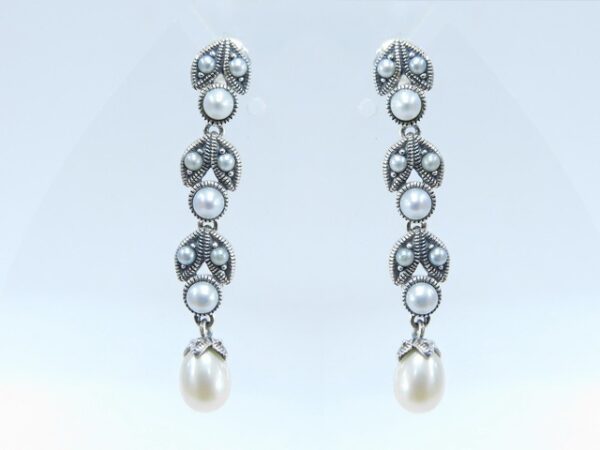 SILVER 925 EARRING WITH MARCASITE AND PEARL