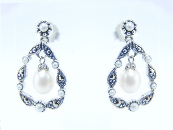 SILVER 925 EARRING WITH MARCASITE AND PEARL