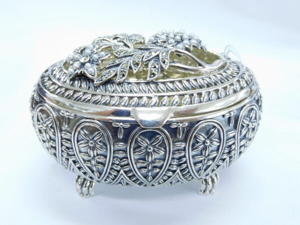 SILVER KEEPSAKE BOX WITH MARCASITE AND PEARL