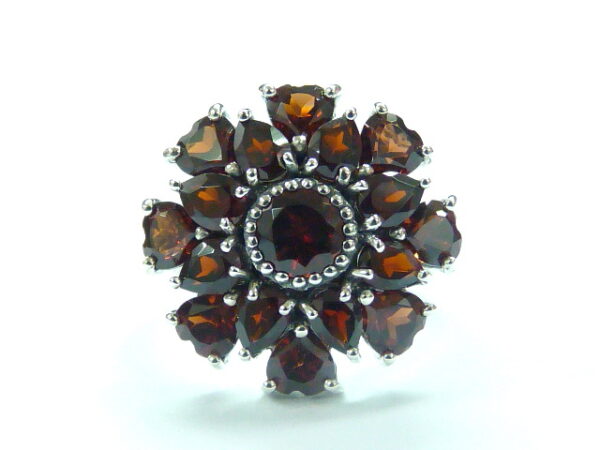 RHODIUM PLATED SILVER 925 RING WITH GARNET