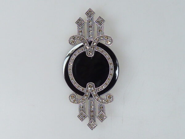 ART DECO BROOCH & PENDANT WITH MARCASITE AND ONYX