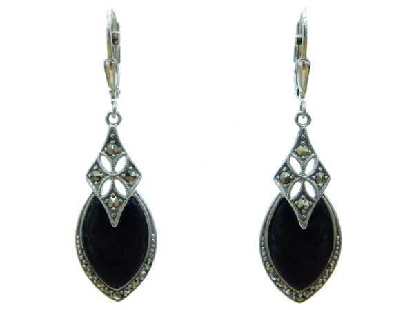 SILVER 925 EARRING WITH MARCASITE AND ONYX