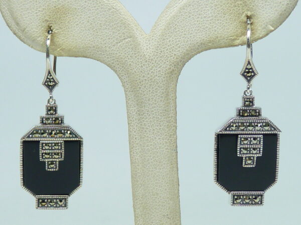 SILVER 925 EARRING WITH MARCASITE AND ONYX