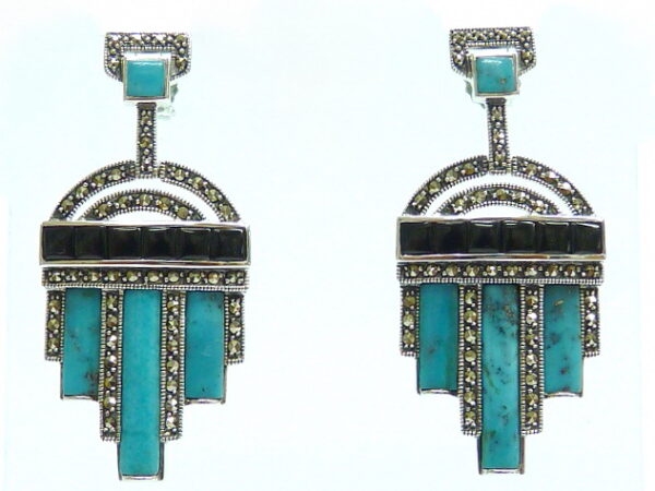 SILVER 925 EARRING WITH MARCASITE,ONYX AND TURQUOISE