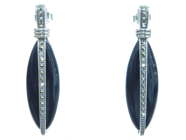SILVER 925 EARRING WITH MARCASITE AND ONYX