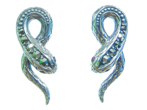SILVER 925 EARRING WITH MARCASITE AND RUBY