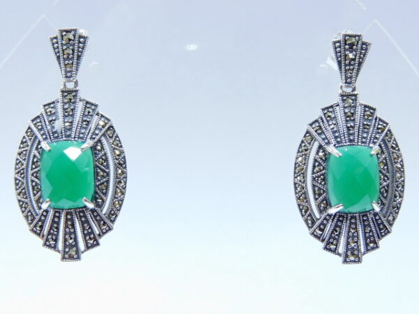 SILVER 925 EARRLING WITH MARCASITE AND GREEN AGATE