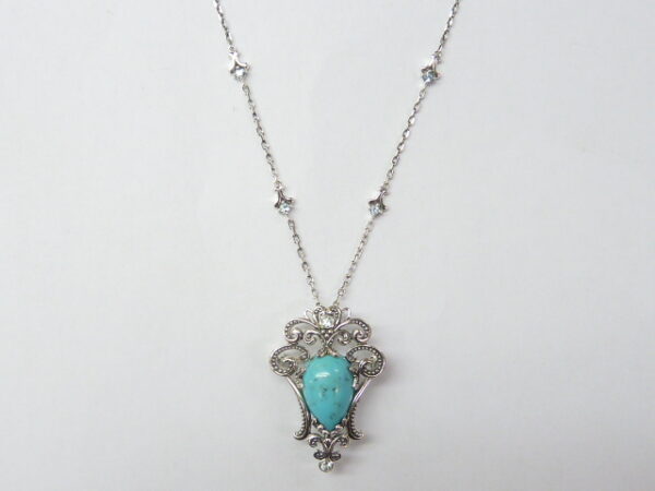SILVER 925 NECKLACE PENDANT WITH SKY BLUE TOPAZ AND TURQUOISE