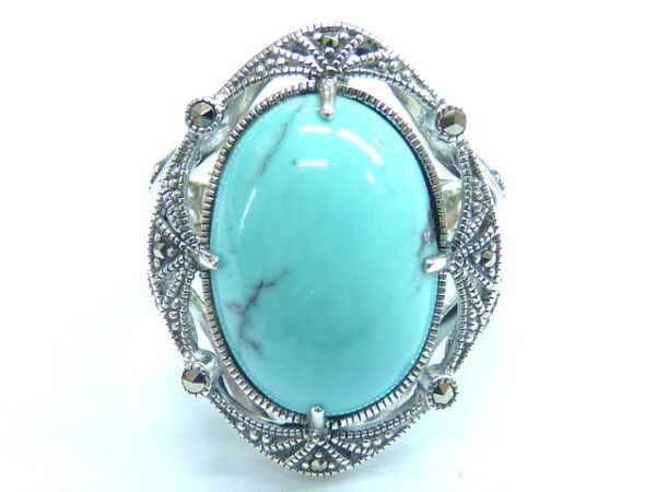 SILVER 925 RING WITH MARCASITE AND TURQUOISE