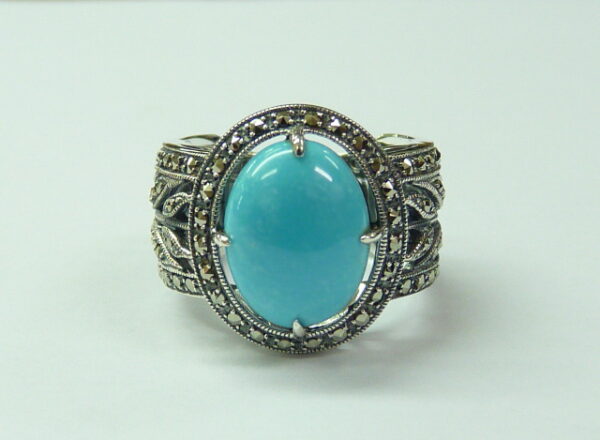 SILVER 925 RING WITH MARCASITE AND TURQUOISE