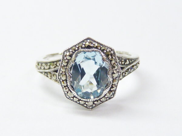 SILVER 925 RING WITH MARCASITE AND BLUE TOPAZ