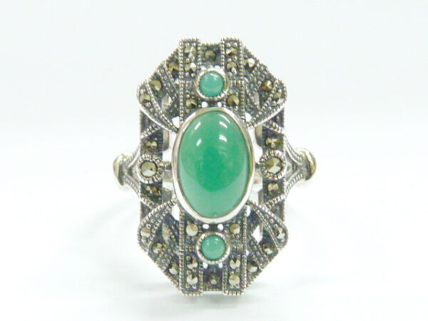 SILVER 925 RING WITH MACASITE AND GREEN AGATE