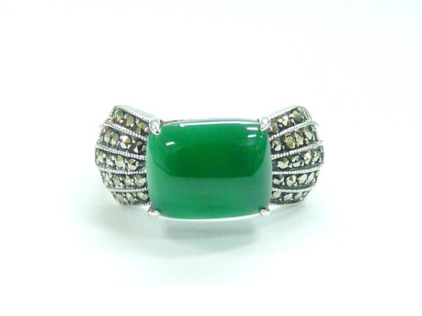 SILVER 925 RING WITH MARCASITE AND GREEN AGATE