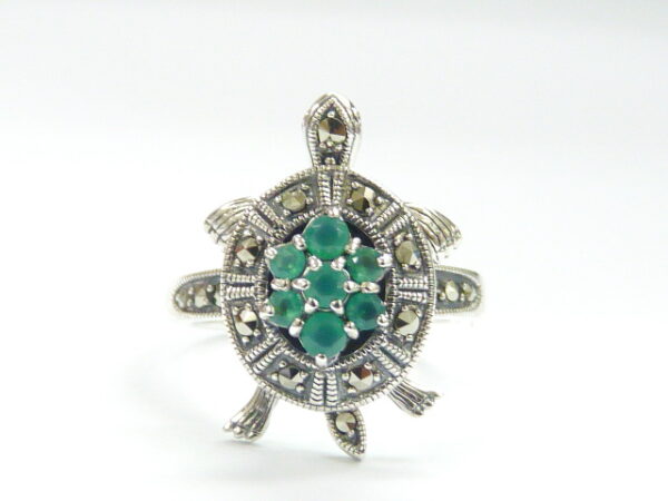 SILVER 925 RING WITH MARCASITE AND GREEN AGATE