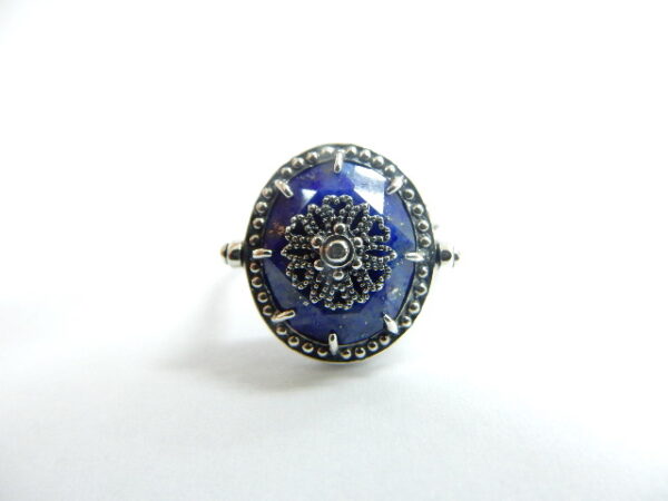 SILVER 925 RING WITH MARCASITE AND LAPIS