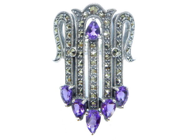 SILVER 925 ART DECO RING WITH MARCASITE AND AMETHYST
