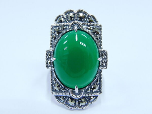 SILVER 925 RING WITH MARCASITE AND GREEN AGATE