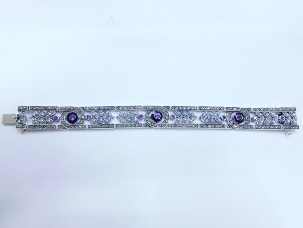 SILVER 925 BRACELET WITH MARCASITE, PEARL AND AMETHYST