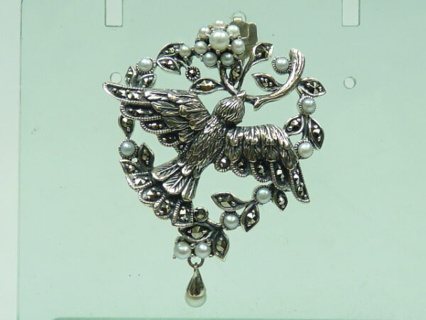SILVER 925 BROOCH & PENDANT WITH MARCASITE AND PEARL