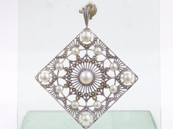 SILVER 925 BROOCH & PENDANT WITH MARCASITE AND PEARL