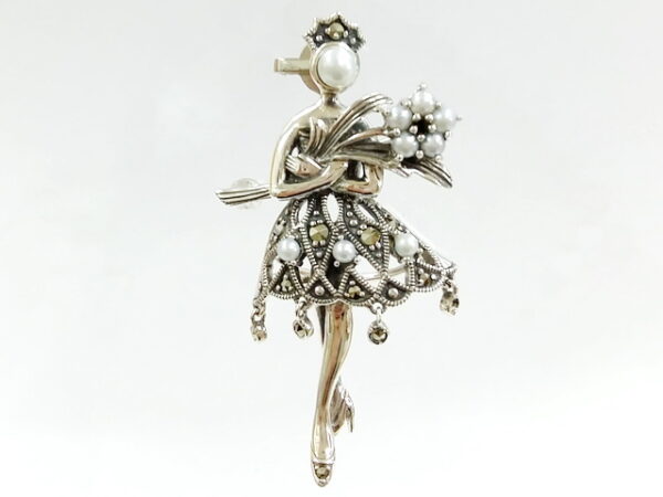 SILVER 925 BROOCH & PENDAN WITH MARCASITE AND PEARL