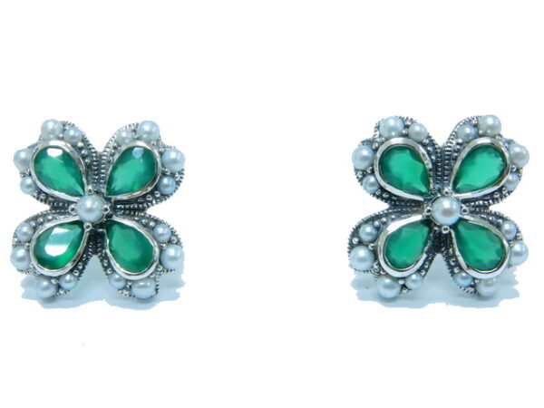 SILVER 925 EARRING WITH PEARL AND GREEN AGATE