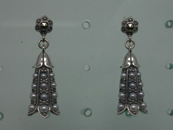 SILVER 925 EARRING WITH MARCASITE AND PEARL