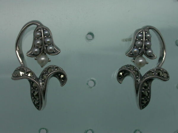 925 SILVER EARRING WITH MARCASITE AND PEARL