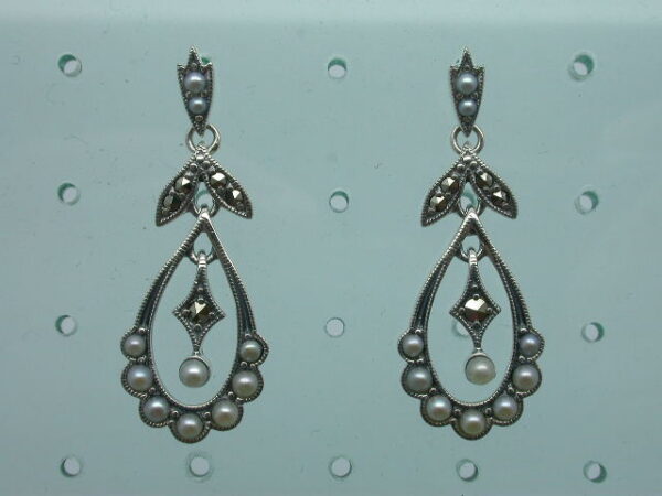 SILVER 925 EARRING WITH MARCASITE AND PEARL