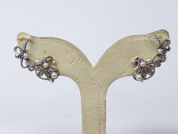 SILVER 925 EARRING WITH MARCASITE AND PEARL