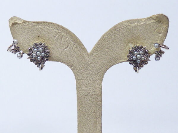SILVER 925 EARRING WITH MARCASITE AND PEARL