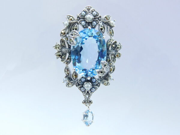 SILVER 925 PENDANT WITH MARCASITE,PEARL AND SKY BLUE TOPAZ