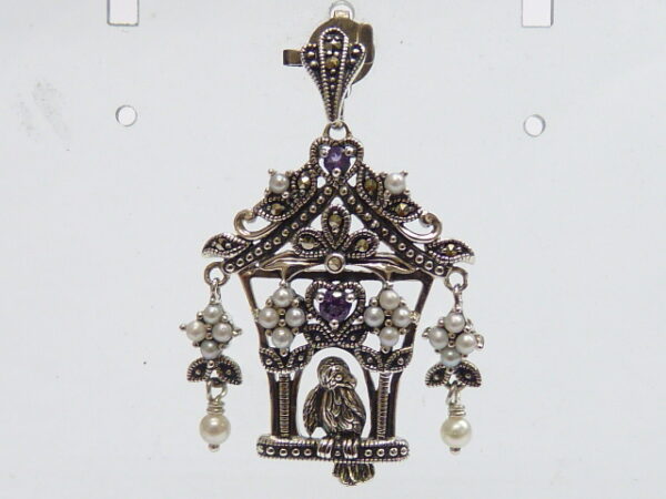 SILVER 925 PENDANT WITH MARCASITE, PEARL AND AMETHYST