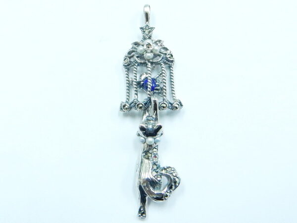 SILVER 925 PENDANT WITH MARCASITE,LAPIS AND PEARL