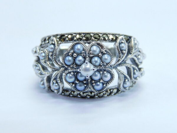 SILVER 925 RING WITH MARCASITE AND PEARL