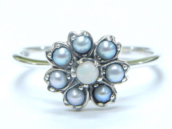 Sakura Flower Ring with Opal and Pearls