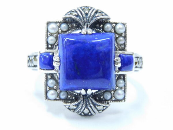 SILVER 925 RING WITH MARCASITE,PEARL AND LAPIS