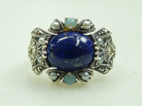 SILVER 925 RING WITH PEARL, OPAL AND LAPIS
