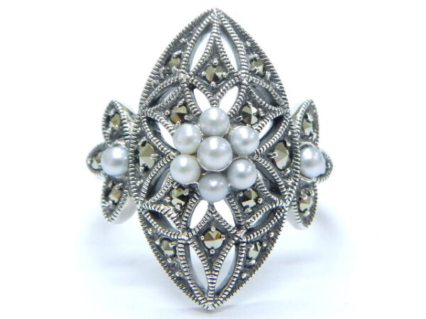 SILVER 925 RING WITH MARCASITE AND PEARL