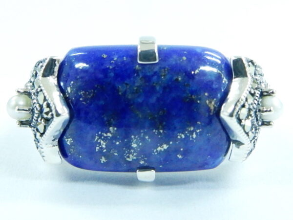 SILVER 925 RING WITH PEARL, MARCASITE AND LAPIS